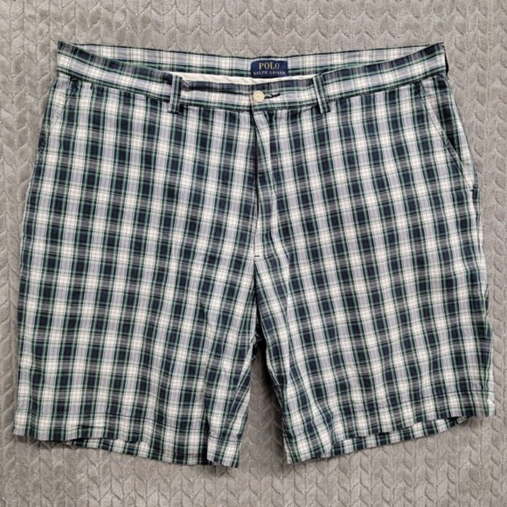 POLO Ralph Lauren Shorts Mens Size 40 Plaid Flat Front Casual Chino Pockets